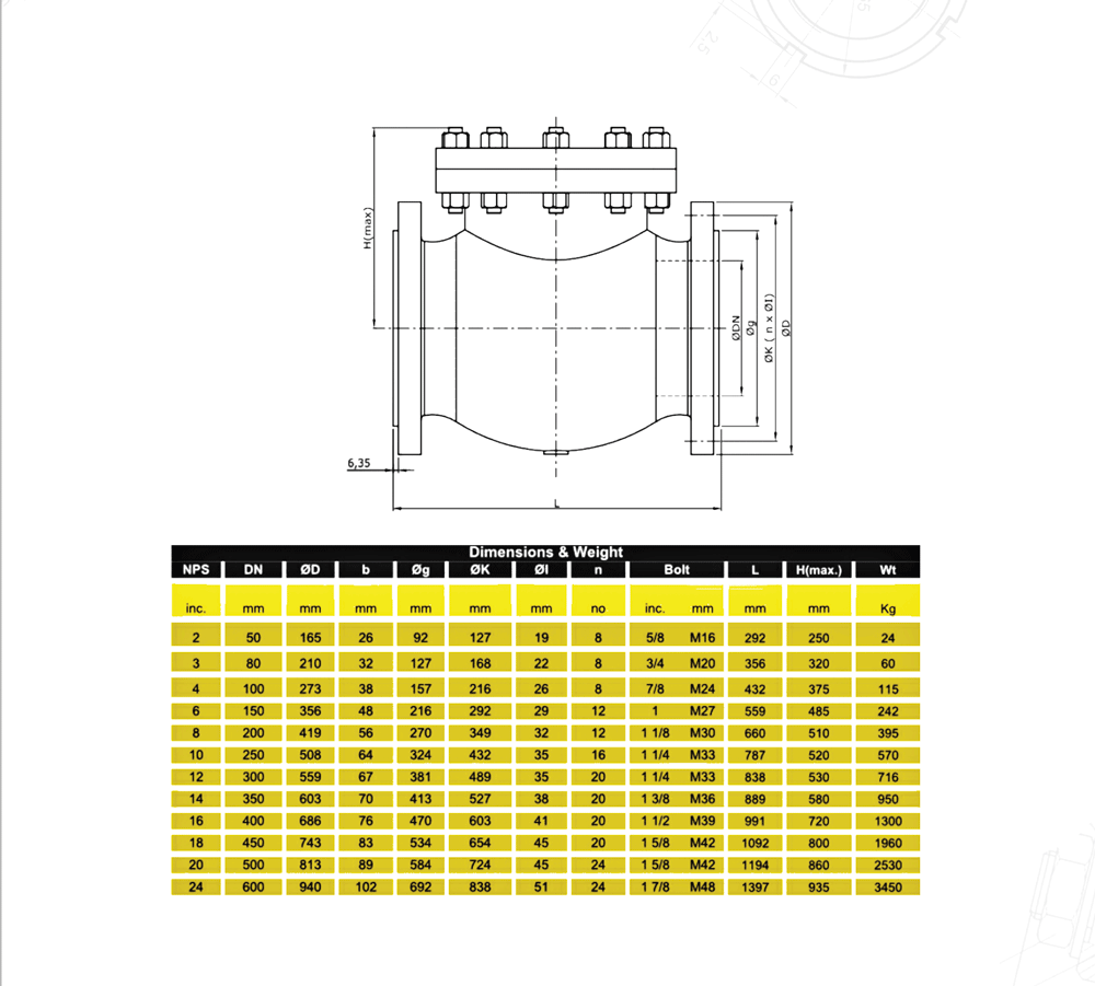 çek vana 600lb