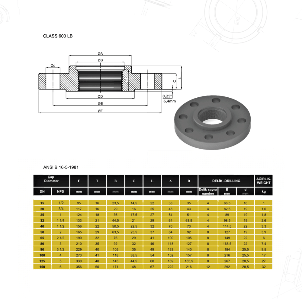 Dişli-Flanş-600LB